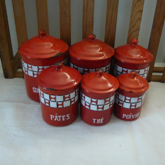 Canisters Set for Kitchen French Antique Enamel Canisters Set - Etsy