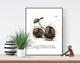 Love, cherry, cherries, sending love, paint splatters, printable, valentine, inspirational wall art, living room art, bedroom art, entryway