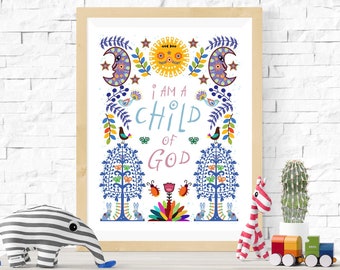 Child of God, Child, God, Printable, floral, fresh floral, baptism, confirmation, blessing, LDS, Christian, gift, wall art