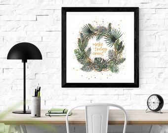 Wreath, Printable, Wall Art, tropical, leaves, tropical leaves, motivation, encouragement, mindfulness