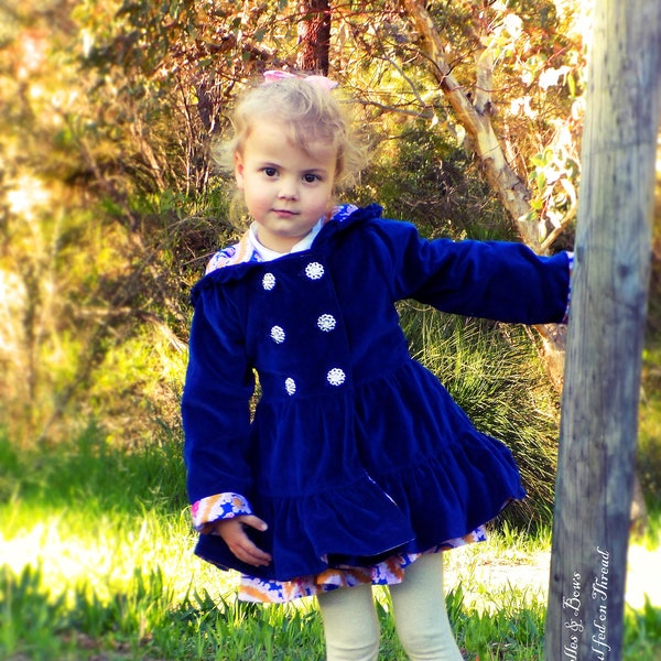 Pink Thistle Double Breasted Tiered Girls Coat Instant Download PDF Sewing Pattern 6-12M to 10