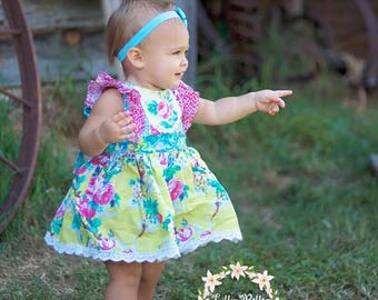 Ruthie's Picnic Dress Girl's Retro Ruffled Bodice ..Instant Download PDF Sewing Pattern, 3-6M to 12