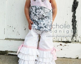 Patrón de costura en PDF de descarga instantánea: pantalones capri o largos con triple volante para niña más lindos del mundo, tallas 3-6 M a 8