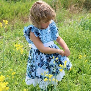 Ruthie’s Picnic Dress Girls Retro Ruffled Flutter Corsage .. Téléchargement instantané PDF Patron de couture, 3-6M à 12