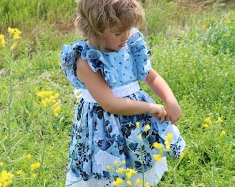 Ruthie's Picnic Dress Girls Retro Ruffled Flutter Corpiño... Patrón de costura PDF de descarga instantánea, 3-6M a 12