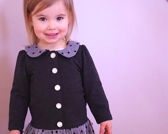 Instant Download PDF Sewing Pattern Adeline Knit Cardigan Top or Dress with Peter Pan Collar 3-6M to 10