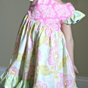 Instant Download PDF Sewing Pattern Tutorial Antique Fair Girl&#39;s Vintage Style Flutter Sleeve Dress, 6-12 mto 12