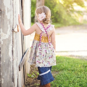 Katy Cross Back Flutter Knot Top & Dress PDF Sewing Pattern, Girls sz 6-12M to 10