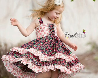 Sasha Triple Ruffle Reverse Knot Girls Dress Instant Download PDF Sewing Pattern, 3-6M to 10 Plus 18" doll