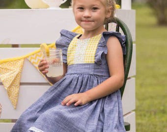 Ruthie's Picnic Dress Girl's Retro Ruffled Corpice... Patrón de costura PDF de descarga instantánea, 3-6M a 12