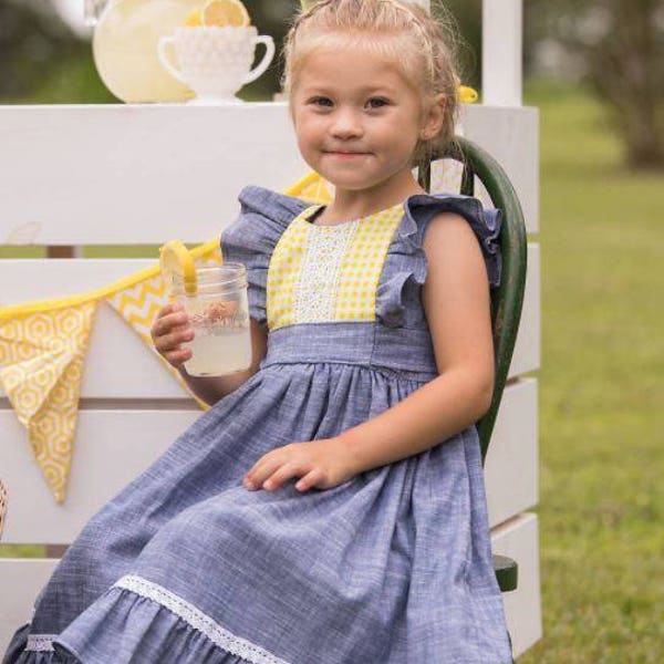 Ruthies picknickklänning för flickor, retro volangliv.. PDF-sömnadsmönster för nedladdning direkt, 3-6 M till 12