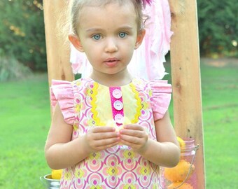 Instant  Download PDF Sewing Pattern Pink Lemonade Girls Flutter Sleeve Top 6-12m to 8