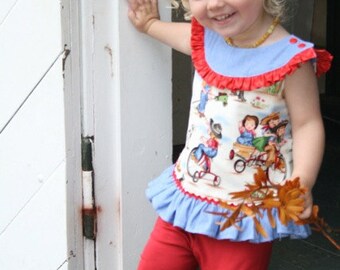 Instant  Download PDF Sewing Pattern Cassidy Girls Round Neck A Line Top Dress 6-12m to 8