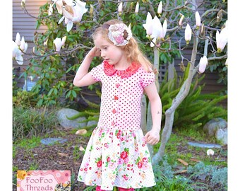 Instant Download PDF Sewing Pattern Adeline Knit Cardigan Top or Dress with Peter Pan Collar 3-6M to 10