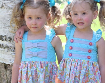 Katy Cross Back Flutter Knot Top & Dress PDF Sewing Pattern, Girls sz 6-12M to 10