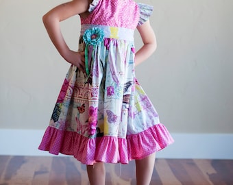 Instant Download PDF Sewing Pattern Tutorial Antique Fair Girl's Vintage Style Flutter Sleeve Dress, 6-12 m to 12