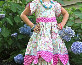 The Tulip Dress Scalloped Border Split Sleeve Instant Download PDF Sewing Pattern, 6-12m to 8