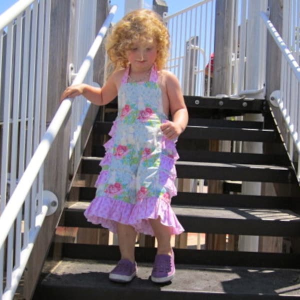 PDF Sewing Pattern & Tutorial Girl's Ruffled Reversible Romper Sunsuit sizes 6-9M through 6