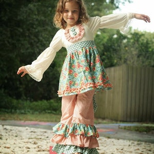 Instant Download PDF Sewing Pattern Four Seasons Flat Front KNIT Peasant Top Dress, Girl's 0-3m to 12