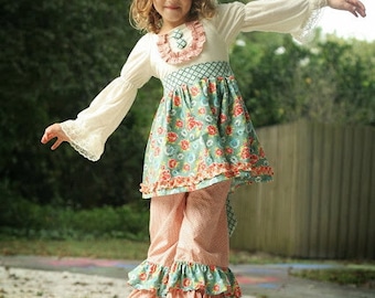 Patrón de costura PDF de descarga instantánea para vestido campesino de punto con parte delantera plana para las cuatro estaciones, para niñas de 0 a 3 meses a 12 años.