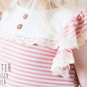 Camille Knit Top for Girls with Ruffled Yoke & Flutter or Long Sleeves PDF Sewing Pattern