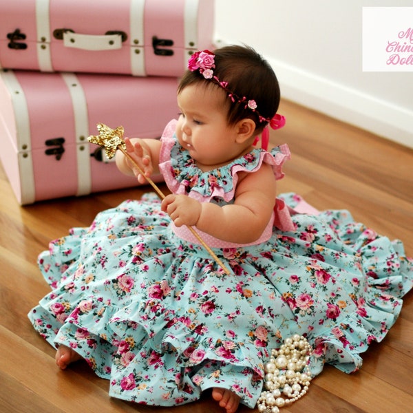 Instant Download PDF Sewing Pattern Lily Mae Swooping Ruffle Dress Girls Sizes 3-6M to 10