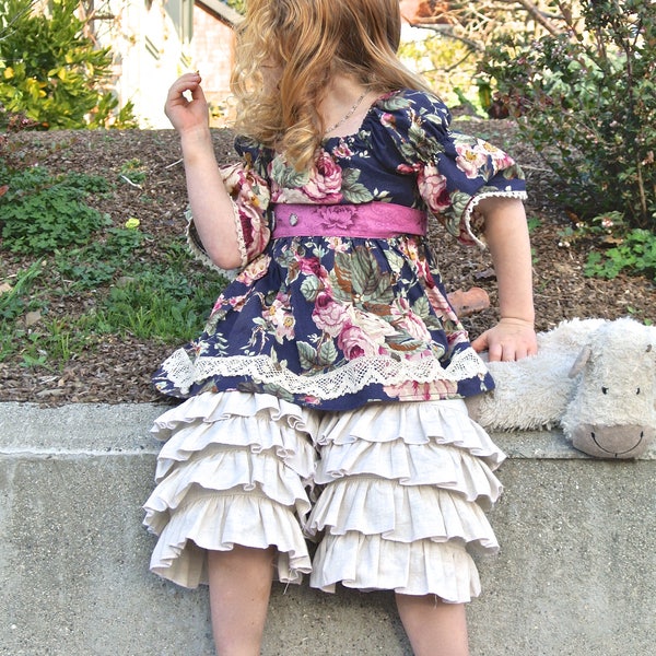 PDF Sewing Pattern Easy Girl's Peasant Tunic Top or Dress with Sash and 3 sleeve lengths, Sizes 3-6M through 10