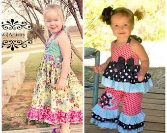 Instant Download PDF Sewing Pattern Tutorial Allison Dress & Double Ruffle Halter Top for Girls, 6-12 M to 8