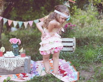 Instant Download PDF Sewing Pattern Girl's Ruffled Reversible Romper Sunsuit Tutorial sizes 6-9M through 6