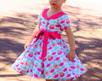 Audrey Retro Style GIRLS Dress Sz 6-12m to 11/12  PDF Sewing Pattern