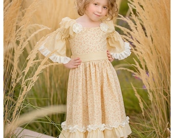 The Josephine Flat Front Peasant Apron Dress Girl's PDF Sewing Pattern, Sizes 3-6 M to 12 Instant Download