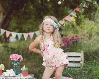 Instant Download PDF Sewing Pattern Girl's Retro Ruffled Reversible Romper Sunsuit 6-9M to 6