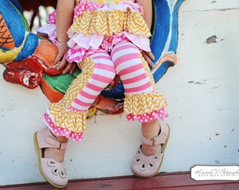 Instant Download PDF Sewing Pattern Girl's Ruched Ruffled Leggings for Stretch Knits Sz 0-3M to 12