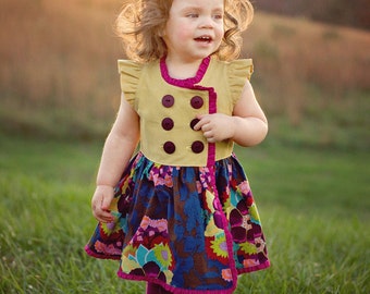 Cinnamon Sugar Double Breasted Top Dress PDF Sewing Pattern Flutter Long Knit Sleeve Girl Sz 6-12M to 12