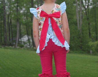Instant  Download PDF Sewing Pattern Pink Lemonade Girls Flutter Sleeve Top 6-12m to 8