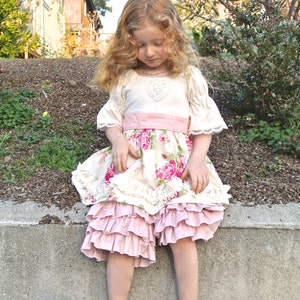 Instant Download PDF Sewing Pattern Four Seasons Flat Front KNIT Peasant Top Dress, Girl's 0-3m to 12