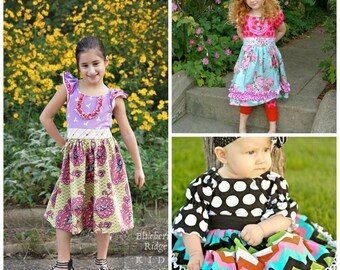 Instant Download PDF Sewing Pattern Four Seasons Flat Front KNIT Peasant Top Dress, Girl's 0-3m to 12