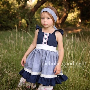 Huckleberry Girl&#39;s Flutter Apron Dress Top Instant Download PDF Sewing Pattern and Tutorial, Sizes 3-6M to 10