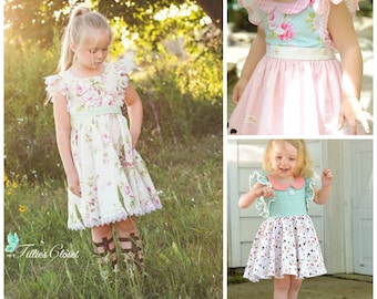 Clementine Vintage Style Girls Dress w/ Extended Flutter Sleeves PDF Sewing Pattern 6-12m to 10