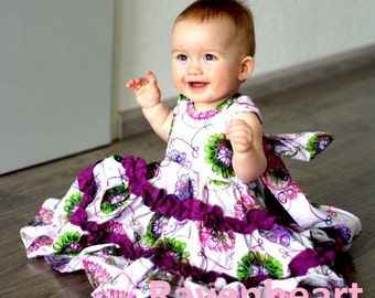 Juliette Sweetheart Neck Reverse Knot Girl's Tiered Ruffle Dress Instant Download PDF Sewing Pattern, 6-12 M to 8