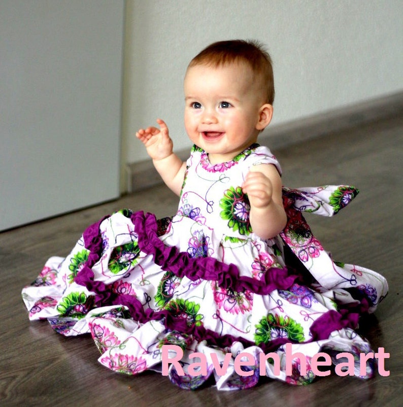 Juliette Sweetheart Neck Reverse Knot Girl's Tiered Ruffle Dress Instant Download PDF Sewing Pattern, 6-12 M to 8 image 1