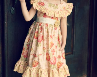 Betty Lou Girl's Vintage Style Ruffled Bodice Dress, Instant Download PDF Sewing Pattern, 3-6m to 10