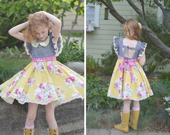 Vestido de niña estilo vintage Clementine con mangas aleteadas extendidas Patrón de costura PDF 6-12m a 10