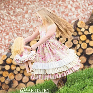 Sasha Triple Ruffle Reverse Knot Girls Dress Instant Download PDF Sewing Pattern, 3-6M to 10 PLUS 18&quot; doll