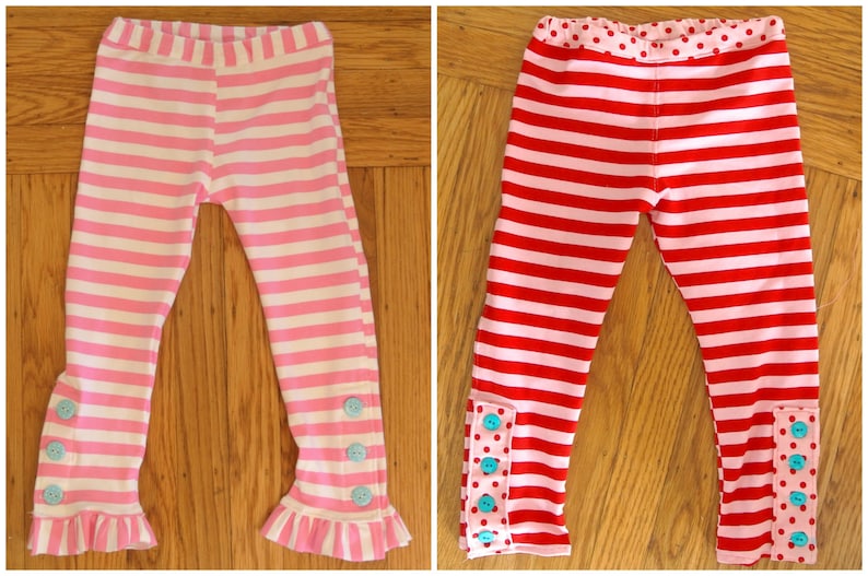 Söta leggings med knappar, direkt nedladdning i PDF-format, sömnadsmönster i stretchigt tyg, byxor för flickor, storlekar 3-6 M till 10 bild 5
