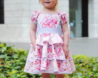 Buttercream Icing Triple Ruffle Girls Princess Dress & Rose Headband PDF Sewing Pattern