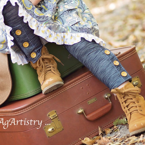 Cute as a Button Leggings Instant Download PDF Sewing Pattern Stretch Knit Fabric Pants  Girls Sizes 3-6M to 10