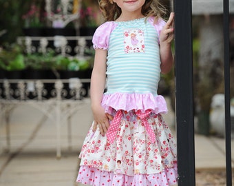 Instant Download PDF Sewing Pattern Tutorial Flouncy Knit Peasant Top Girls Sizes 3-6M to 10