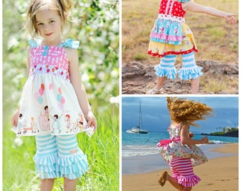 Strawberry Fields KNIT Triple Ruffle Capri Pants and Shorts Sz 0-3M to 12 PDF Sewing Pattern