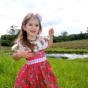 Maggie&#39;s First Crush Girl&#39;s Off Shoulder Ruffle Heart Pocket Dress Instant Download PDF Sewing Pattern, 6-12M to 6
